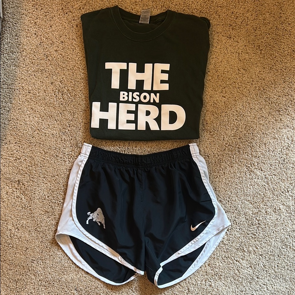 Bethany Bison T-shirt and Nike shorts